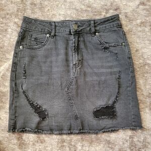 Distressed Black Denim Mini Skirt